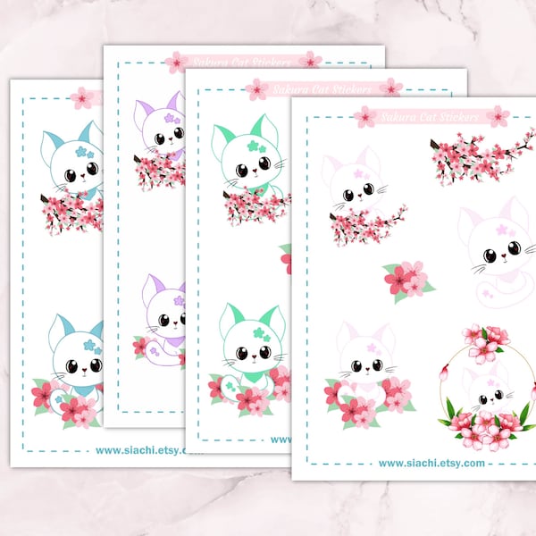Sticker Set, Sticker Kit, süße Sticker, Kirschblüten, Sakura Sticker, Sticker Sheet, kawaii Sticker, Aufkleber, Aufkleber planen