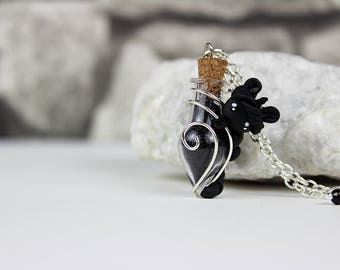Necklace unicorn vial with luckydust  glas bottle charm with unicorn figure jewelry flask lucky charm