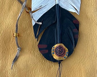 Spirit prayer eagle feather War Horses  tin metal wall art American native indigenous style Indian sacred magic hand crafted one of a kind