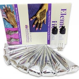 UPS SHIP 10 Henna Tattoo Cones Party Pack Kit Bridal Wedding Mendhi, Ready To Use Paste Cones, Book, & Applicator Bottles