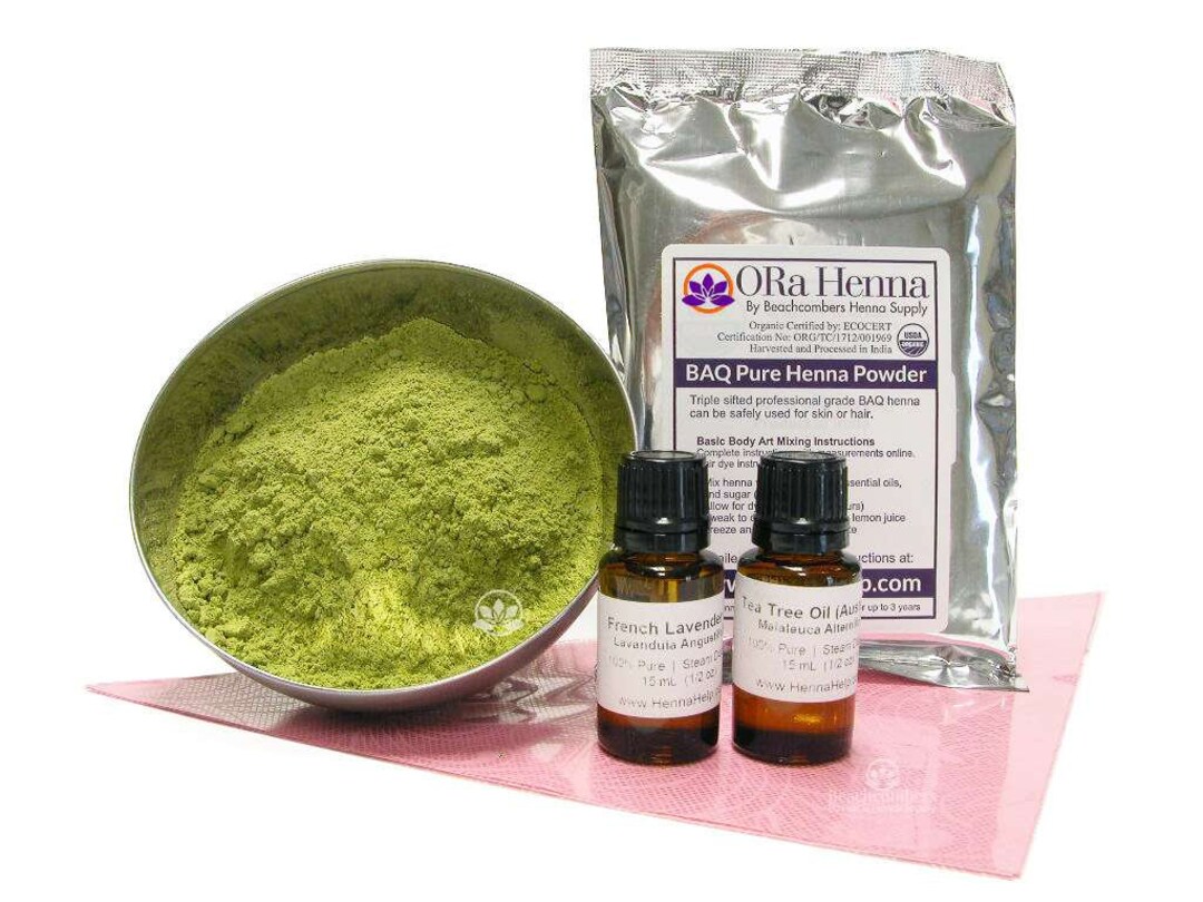 Henna Tattoo Powder REFILL Kit 100g, Essential Oils, & Cello Triangles