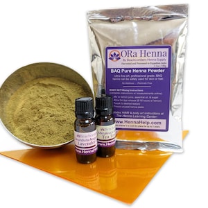 Henna Tattoo Powder REFILL Kit 100g, Essential Oils, & Cello Triangles for Cones 100-200 Tattoos
