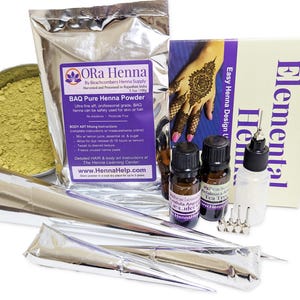 Essential Plus Henna Starter Kit: Henna Powder & Paste, Oil, Applicator Bottles, Design Book
