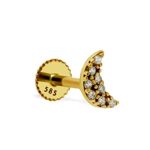Gold Moon Earring - 14 Karat Solid Gold with Cubic Zirconia- Moon Earring - Horoscope Earring - Astrology