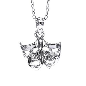 Silver Drama Mask Necklace - 925 Sterling Silver- Silver Adjustable Necklace 16&quot;-18&quot; - Greats Gifts for Men and Women