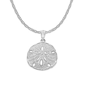 Silver Sand Dollar Necklace - Sand Dollar Charm Pendant - Solid 925 Sterling Silver - Silver Chain Included