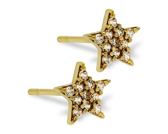 Gold Star Stud Earrings - 14 Karat Solid Gold - Star Earrings - Gold earring - Celestial Earring