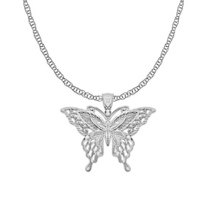 Silver Diamond-cut Butterfly Charm - Solid 925 Sterling Silver - Chain Included - Animal Necklace
