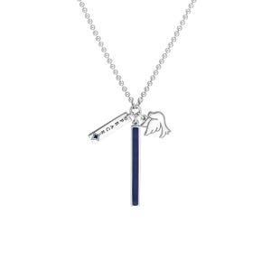 Silver Dove Peace Necklace - 925 Sterling Silver - Blue Enamel Bar Pendant - Dove Peace Jewelry - Mixed Charm Necklace