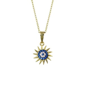 Gold Evil Eye Sun Necklace - Gold Plated on 925 Sterling Silver - Evil Eye Pendant - Sun Necklace
