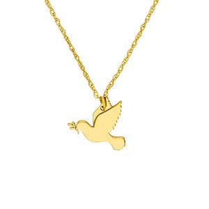 Gold Dove Necklace Pendant - 14 Karat Gold - Dove Bird Charm - Animal Jewelry - Peaceful Dove Charm - Adjustable Gold Chain 16-18 Inches