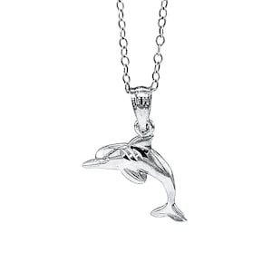 Silver Dolphin Pendant Necklace- 925 Sterling Silver- Silver Adjustable Necklace 16&quot;-18&quot; - Animal Necklace