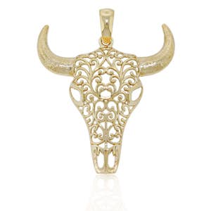 Gold Filigree Bull Head Pendant - 10 Karat Solid Gold - Optional Gold Chain - Bull Pendant - Western Jewelry - Cowboy Gift