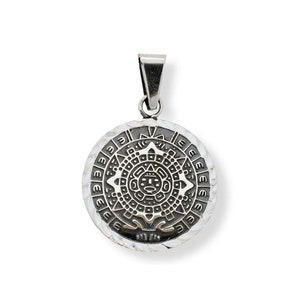 Silver Aztec Mayan Calendar Pendant - Diamond Cut - Mayan Pendant Jewlery
