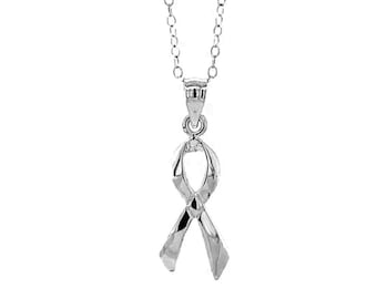 Silver Awareness Ribbon Pendant Necklace -925 Sterling Silver - Adjustable Silver Chain Necklace 16”-18” - Great For Gifts