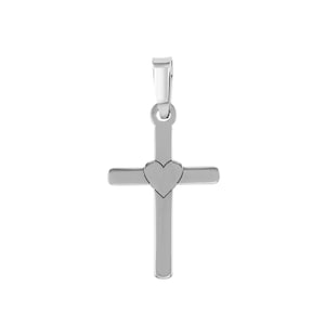 Collar de cruz de corazón de plata - Plata de ley 925 - Cruz sencilla con colgante de corazón - Collar con cruz religiosa