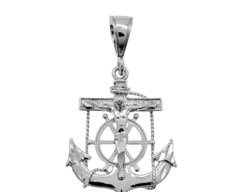 Silber Anker Kreuz Kruzifix Anhänger Halskette - 925 Sterling Silber - Nautische Halskette - Religiöser Kreuz Schmuck