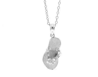Silver Beach Sandal Necklace - Beach Flip Flop Charm - 925 Sterling Silver - Flip Flop Charm Necklace