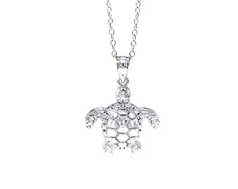 Silber Schildkröte Halskette - 925 Sterling Silber - Silber verstellbare Halskette 16 "- 18" - Tier Halskette