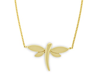 Gold Dragonfly Necklace - 14 Karat Solid Gold - Dragonfly Pendant Charm - Layering Necklace