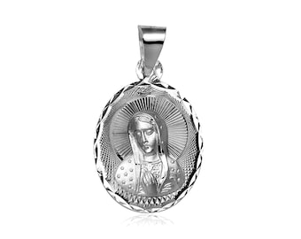 Silver Virgin Mary Necklace - 925 Sterling Silver - Baptism Gift - Religious Jewelry - Lady of Guadalupe - Miraculous Medal Necklace
