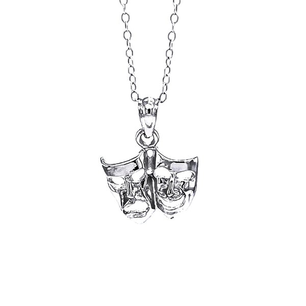 Silver Drama Mask Necklace - 925 Sterling Silver- Silver Adjustable Necklace 16"-18" - Greats Gifts for Men and Women