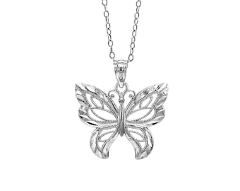 Silver Butterfly Necklace - 925 Sterling Silver- Silver Adjustable Necklace 16&quot;-18&quot; - Butterfly Necklace - Butterfly Pendant