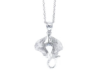 Colar de Arraia de Prata - Prata de Lei 925 - Colar Ajustável de Prata 16"-18" - Pingente de Arraia