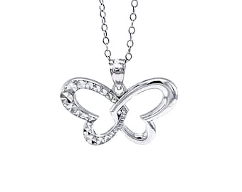 Silver Butterfly Pendant Necklace - 925 Sterling Silver- Heart Butterfly Necklace - Silver Adjustable Necklace 16"-18" - Butterfly Necklace