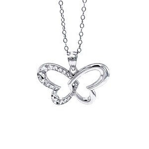 Silver Butterfly Pendant Necklace - 925 Sterling Silver- Heart Butterfly Necklace - Silver Adjustable Necklace 16&quot;-18&quot; - Butterfly Necklace