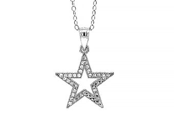 Silver Star Pendant Necklace - 925 Sterling Silver- Silver Adjustable Necklace 16"-18" - Greats For Gifts!