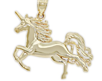 Gold Unicorn Pendant Charm  - 10 Karat Solid Gold with Optional Gold Chain - Unicorn Necklace - Gold Pendant Charm
