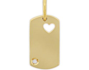 14kt Yellow Gold 1pt Diamond Cut Out Heart Mini Dog Tag Pendant