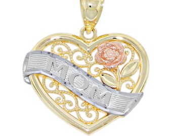 Gold Mom Inside Heart Charm - 10 Karat Solid Gold - Optional Gold Chain - Mom Pendant - Necklace for Mom -  Gifts For Mother's Day
