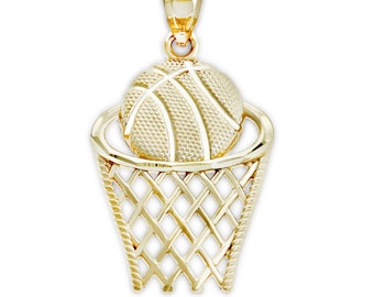 Gold Basketball Hoop Charm - 10 Karat Solid Gold - Basketball Pendant Necklace - Optional Gold Chain -  Basketball Jewlery