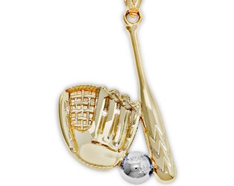 Gold Baseball Softball Gear Charm - 10 Karat Solid Gold - Baseball Jewelry - Great Gift for Father's Day - Optional Gold Chain