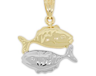 Gold Pisces Sternzeichen Charm - 10 Karat Gold mit optionaler Goldkette - doppelseitig - Horoskop Anhänger