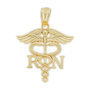 Gold Registered Nurse RN Charm - 10 Karat Solid Yellow Gold- Optional Gold Chain - Nurse Appreciation Necklace