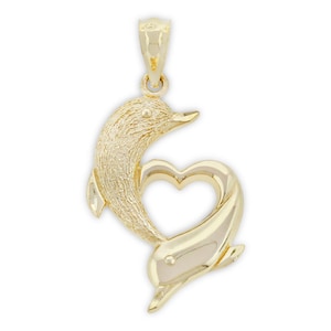 Gold Dolphin Heart pendant made with 10 karat yellow gold