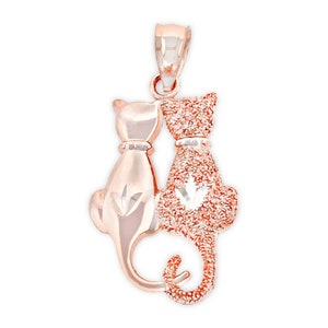 Rose Gold Sitting Cats Charm - Cat Pendant - 10 Karat Solid Gold - Cute Cat Necklace