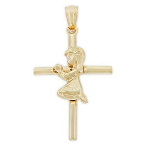Gold Praying Girl Cross Pendant  -Praying Girl Necklace -  14 Karat Solid Gold - Optional Gold Chain - Gold Pendant Charm