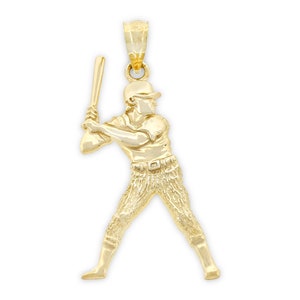 Pingente de jogador de beisebol dourado - ouro maciço de 10 quilates - pingente de beisebol - ótimo para presentes - jogador de beisebol - presente de dia dos pais
