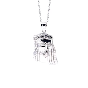 Silver Jesus Head Pendant Necklace - 925 Sterling Silver - Religious Pendant - Silver Adjustable Necklace 16” - 18 - Jesus Pendant