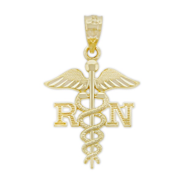 Gold Registered Nurse RN Charm - 10 Karat Solid Yellow Gold with Optional Gold Chain - Nurse Appreciation - Nurse Gift