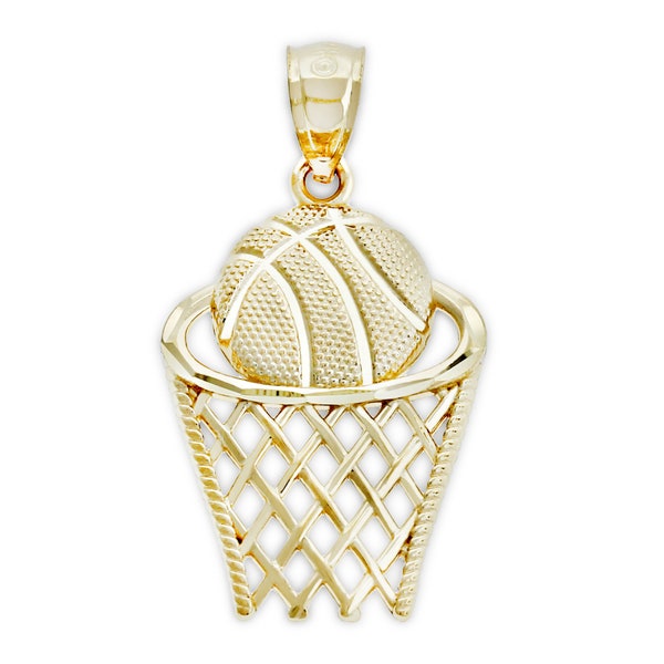 Gold Basketball Hoop Charm - 10 Karat Solid Gold - Basketball Pendant Necklace - Optional Gold Chain - Great For Gifts