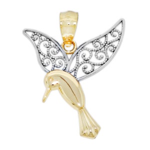 Colgante de colibrí dorado - Oro macizo de 10 quilates con cadena de oro opcional - Collar con forma de animal