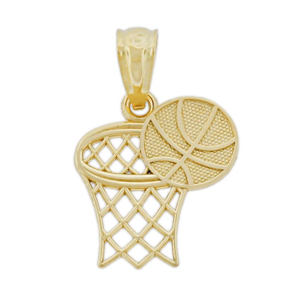 Gold Children's Basketball and Hoop Charm - Basketball Pendant - 10 Karat Solid Gold (Optional Chain) - Basketball Necklace - Sport Teams