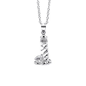 Silver Lighthouse Pendant Necklace- 925 Sterling Silver- Silver Adjustable Necklace 16&quot;-18&quot; - Lighthouse Pendant - Silver Light House Charm