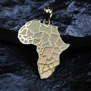 Gouden bedel continent van Afrika - hanger Afrika - 10 karaat massief goud - sieraden kaart van Afrika - ketting Afrika