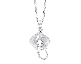 Colar de Arraia de Prata - Prata de Lei 925 - Colar Ajustável de Prata 16"-18" - Colar de Animal - Colar de Criatura Marinha